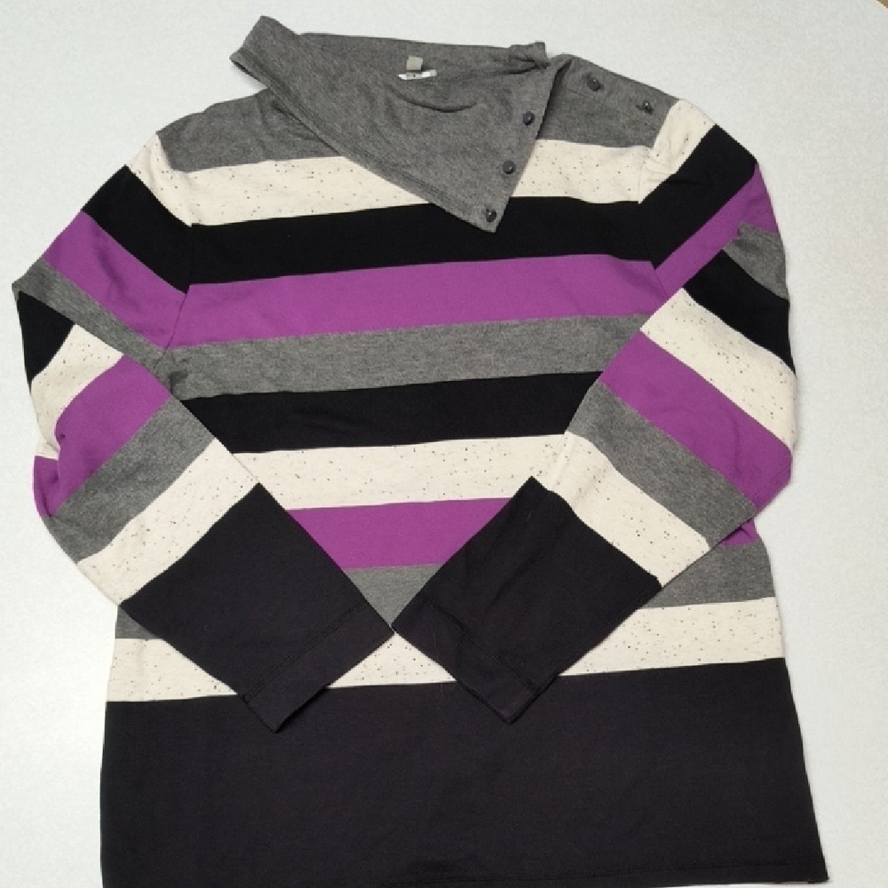 Talbots Purple and Gray Turtleneck Sweater with Striking Striped Design Size XL